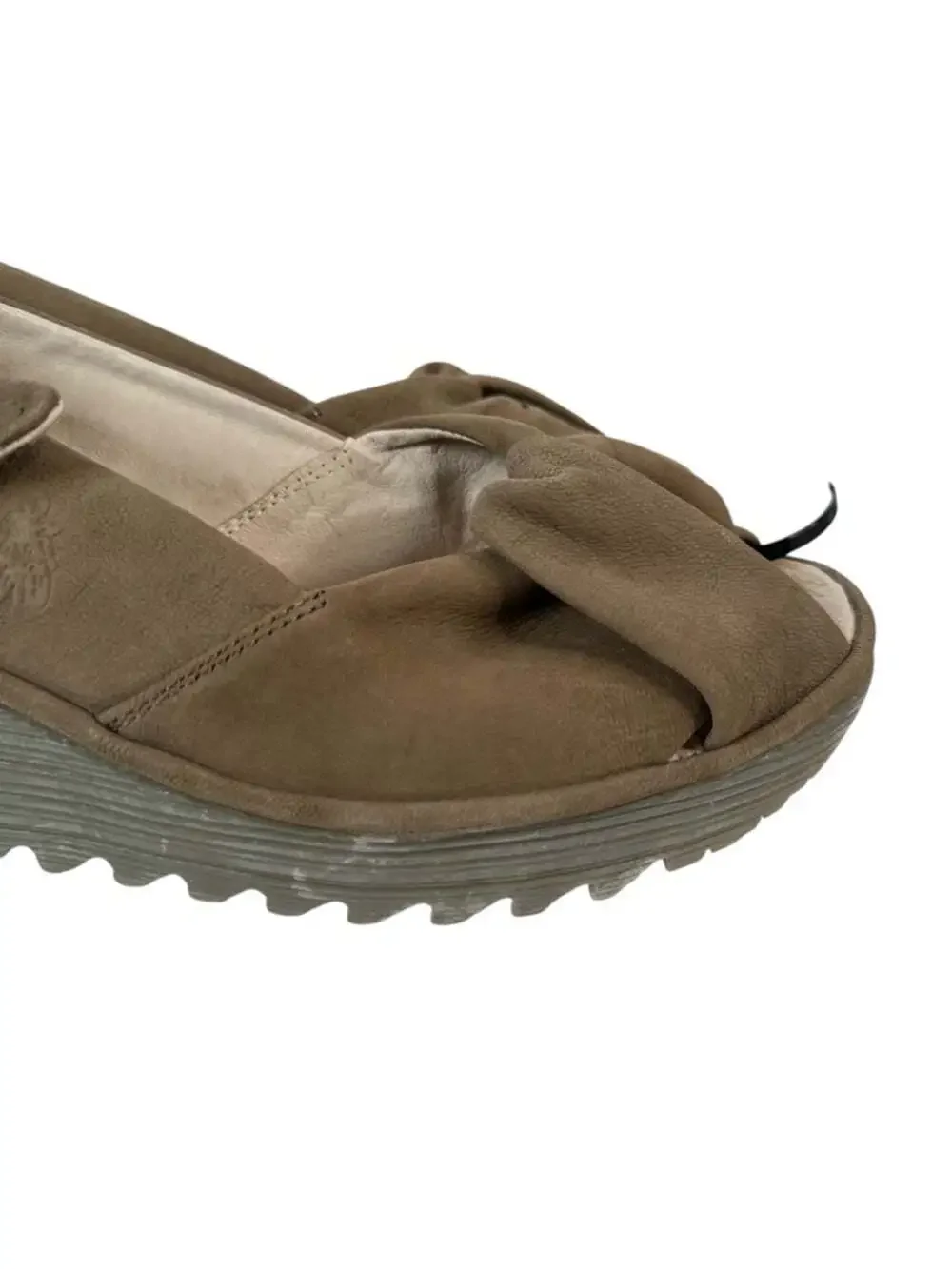 Fly London Yakin Harbor Tan Suede Knot Slingback Wedge Sandals EU 40 US 9